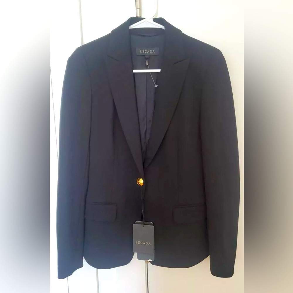NWT $1400 Escada Black Lined Blazer Gold Button 34 XS 0/2